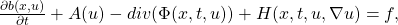 \frac{\partial b(x,u)}{\partial t} + A(u) - div(\Phi(x,t,u))+H(x,t,u,\nabla u) =f,