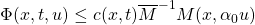 \Phi(x,t,u)\leq c(x,t)\overline{M}^{-1}M(x,\alpha_{0}u)